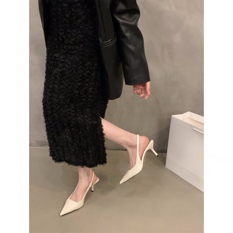 Niche French Style Black High Heels Closed-Toe Sandals Fairy Shoes2025New spring and summer elegant pink single shoes