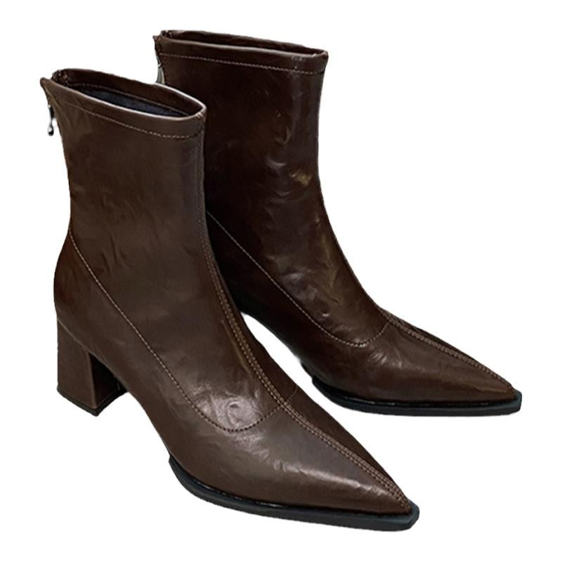 Pointed Toe Short Boots for Women2024New Autumn Winter Women's Boots Niche Slim Boots Design Sense Chunky Heel High Heel Short Boots