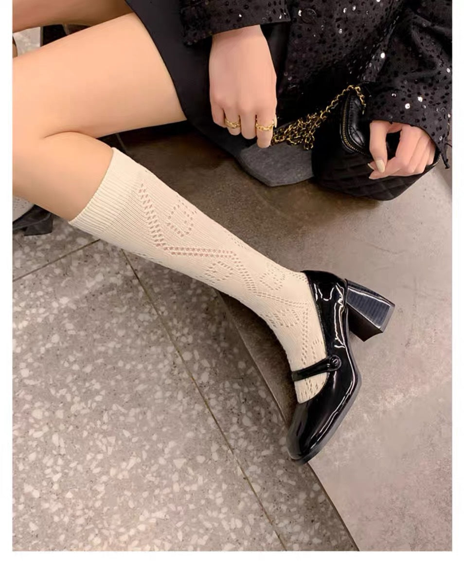 Mary Jane High Heels2023New Year's New Small Thick Heel French Style One-Strap Retro Single Shoes