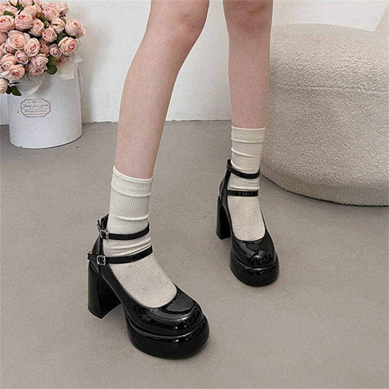 French style red high heels for women2024New Year's New Matching Skirt Temperament Thick Heel Mary Jane Shoes