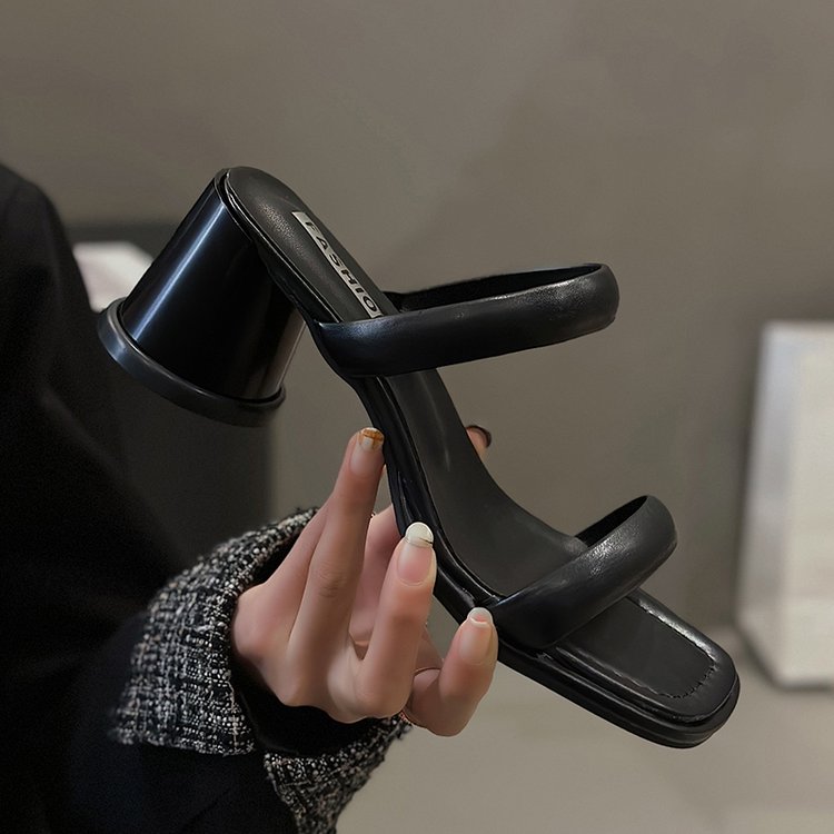 Chunky High Heels(6-8cm)Rubber Slippers PU