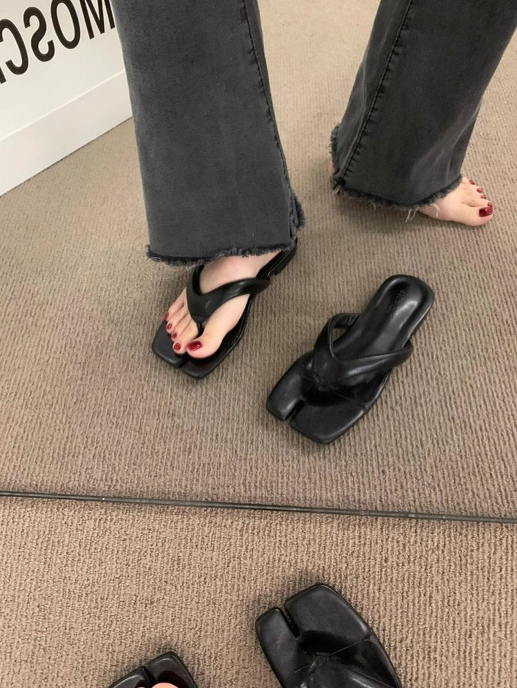 Rubber Square Low Heel(Less3cm)PU Slippers