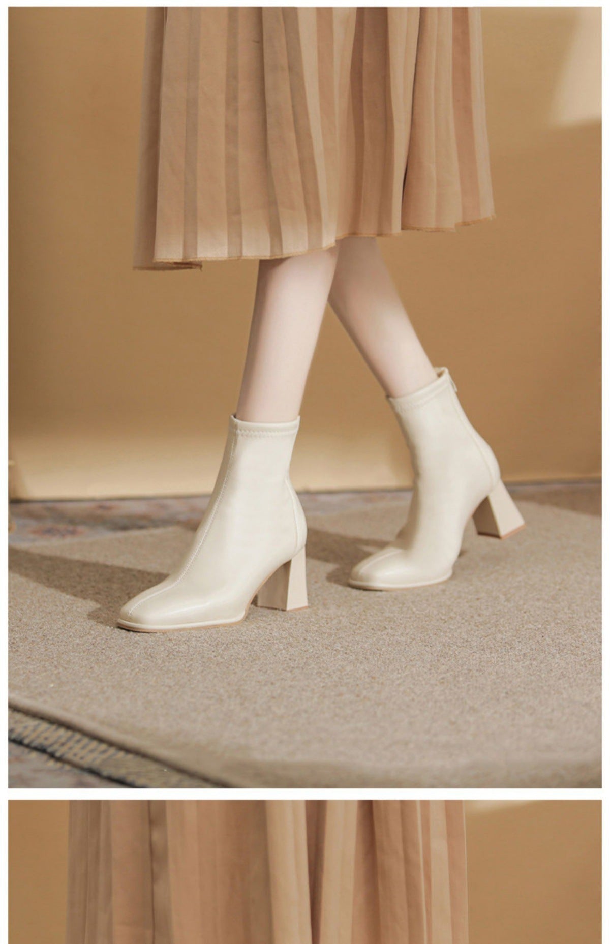 Women's White Martin Boots2024New Spring and Autumn Thick Heel Short Boots British Style Women's Slim Winter Fleece Boots