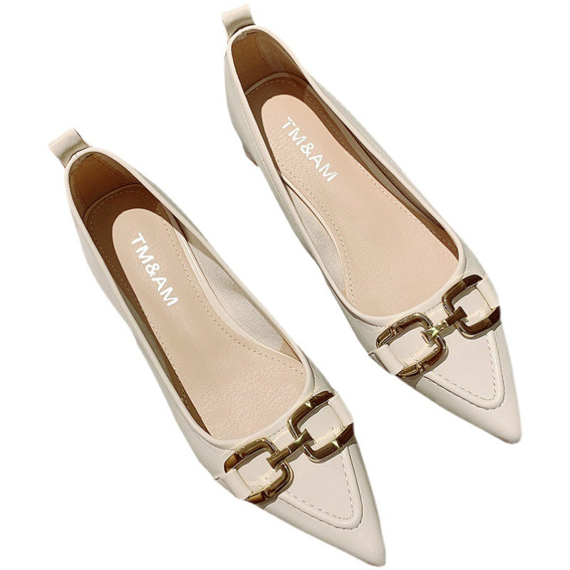 Women's Thick Heel Mid Heel Single Shoes2023Spring New Fashionable Elegant Matching Dress Shoes with Shallow Mouth Pointed Toe Low Heel Evening Shoes