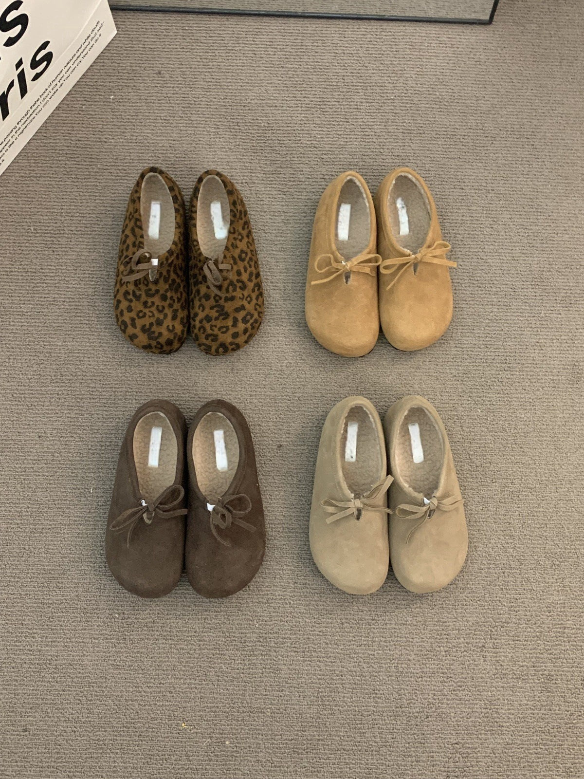 Late Night Breeze Height Increasing Thick Sole Leopard Print Fleece Lined Birkenstock Shoes for Outdoor Wear Autumn Winter Slip-On Ugly Cute Deep Mouth Beanie Cotton Shoes