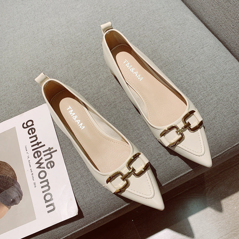 Women's Thick Heel Mid Heel Single Shoes2023Spring New Fashionable Elegant Matching Dress Shoes with Shallow Mouth Pointed Toe Low Heel Evening Shoes