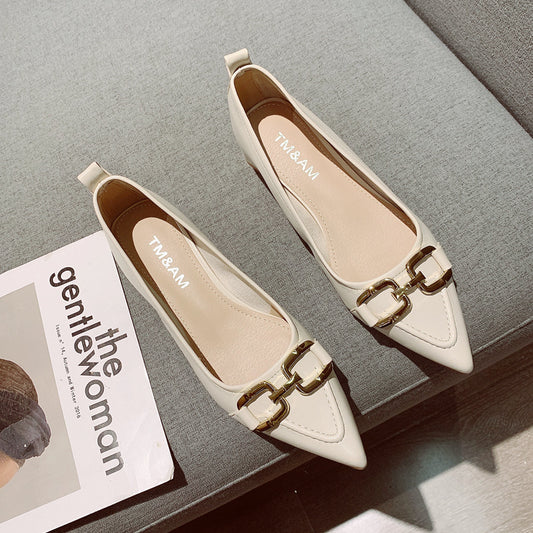 Women's Thick Heel Mid Heel Single Shoes2023Spring New Fashionable Elegant Matching Dress Shoes with Shallow Mouth Pointed Toe Low Heel Evening Shoes