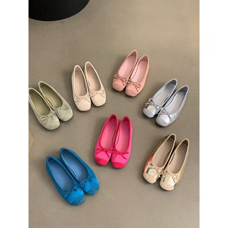 Round Toe Shallow Mouth Single Shoes for Women, Spring and Autumn New Soft Leather Ballet Fairy Style Gentle Slip-On Soft Flat Loafers