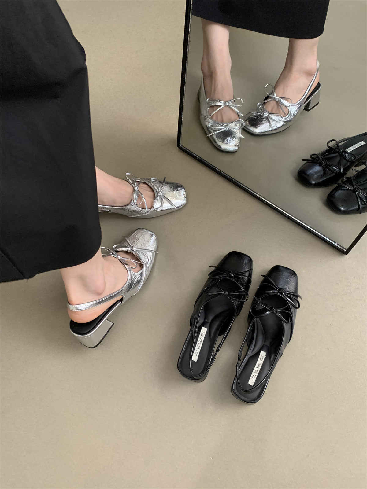 Closed-Toe Sandals for Women Summer New French Style Beautiful Fairy Style Evening Chunky Heel silver Single Shoes Elegant High Heels