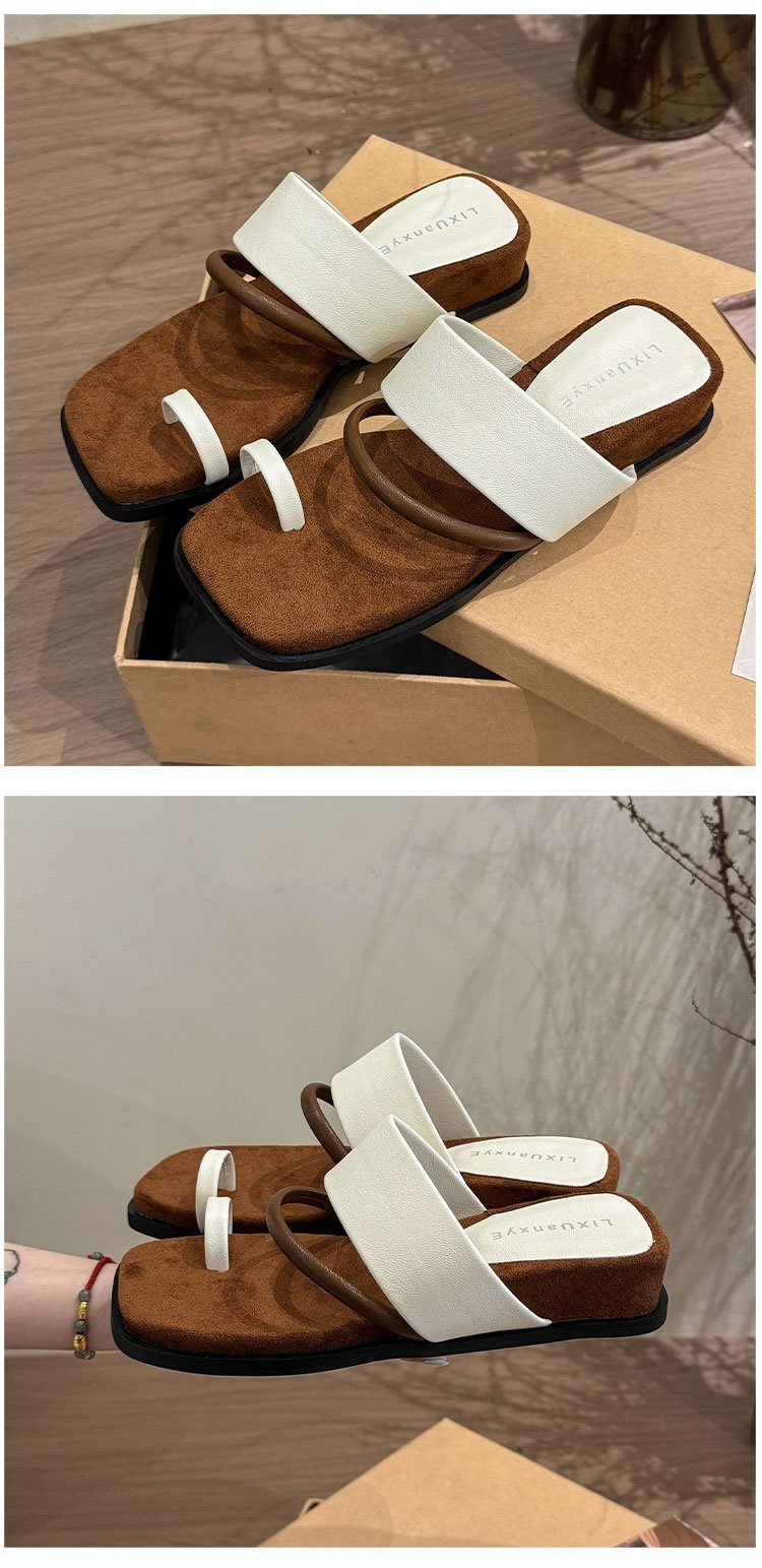Rubber PU Medium Heel Flat Toe Slippers