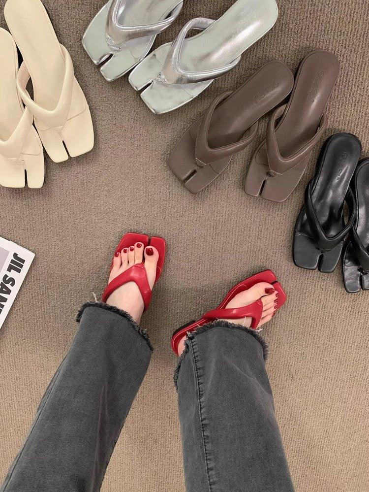 Rubber Square Low Heel(Less3cm)PU Slippers