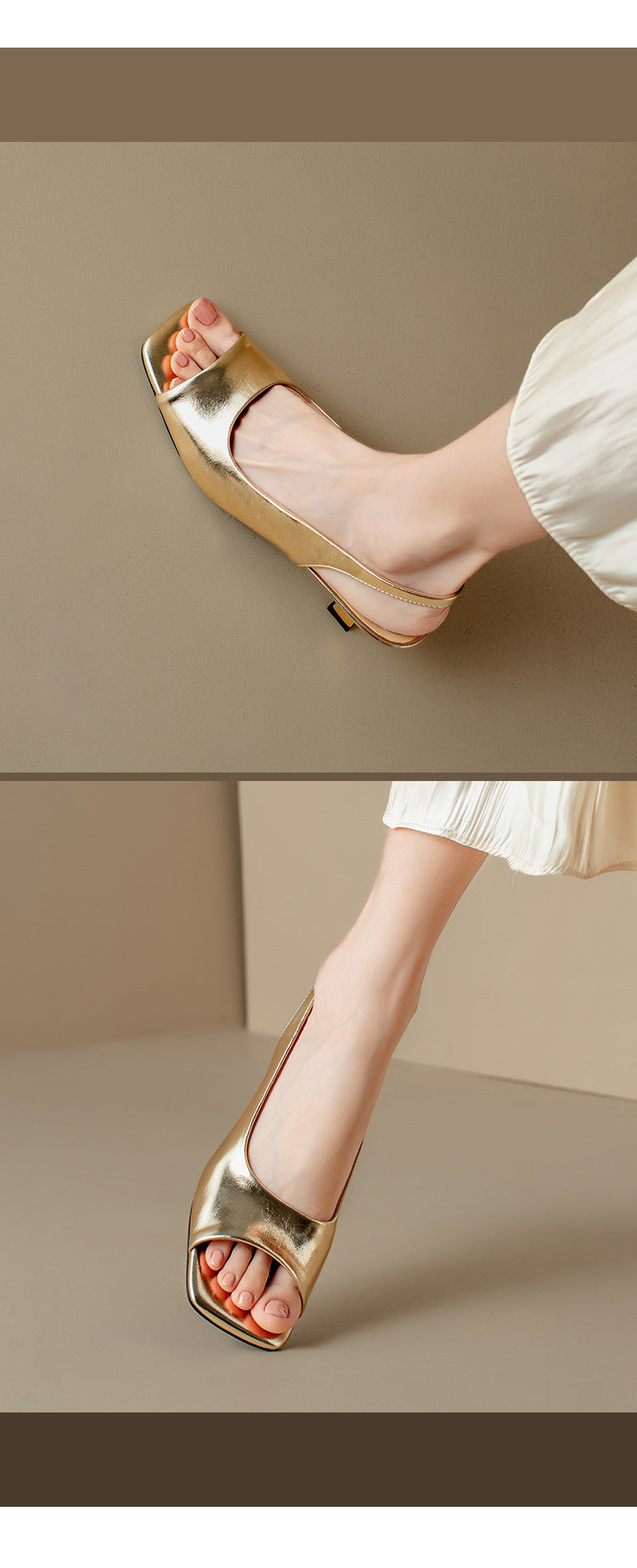 French Style Simple Open Back Peep Toe High Heels Elegant Slim Mid Heel Stiletto Sandals for Women Summer2024New