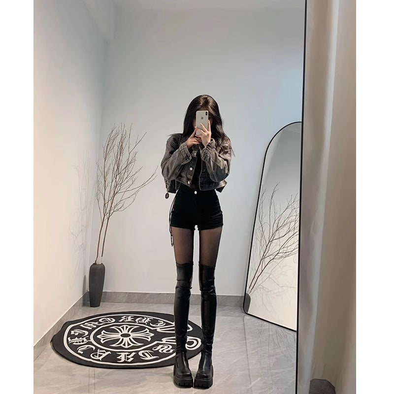 Over-the-Knee Long Boots for Women, French Style High Boots, Leg-Wrapping Elastic Slim Boots, Thick-Soled Leather Boots, Riding Boots