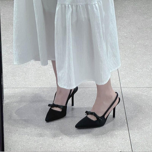 2025New French Style Pointed Toe Bow High Heels Women's Stiletto Sandals Elegant Versatile Shallow Mouth Shoes