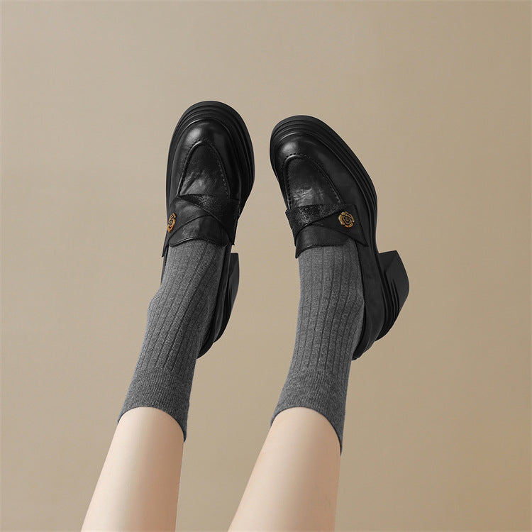 Soft and fluffy!2024Handmade Camellia Thick Sole Chunky High Heel Loafers