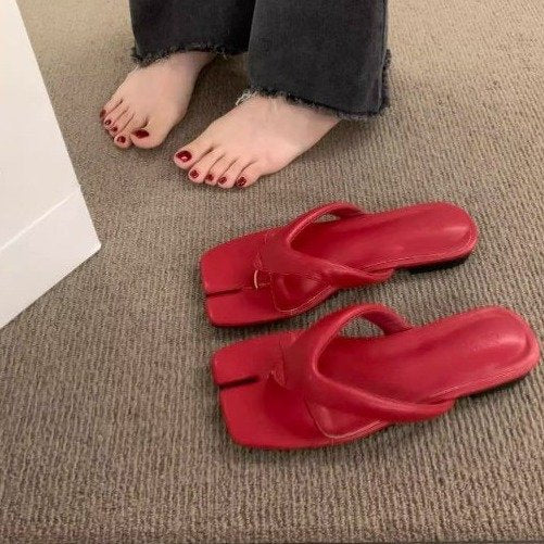 Rubber Square Low Heel(Less3cm)PU Slippers