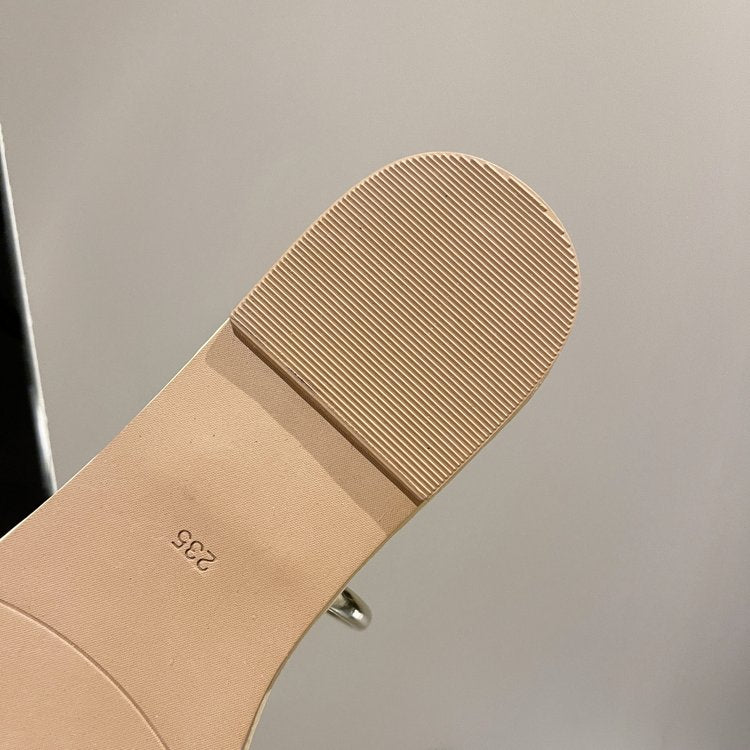 PU Square Heel Low Heel Slippers Rubber Toe