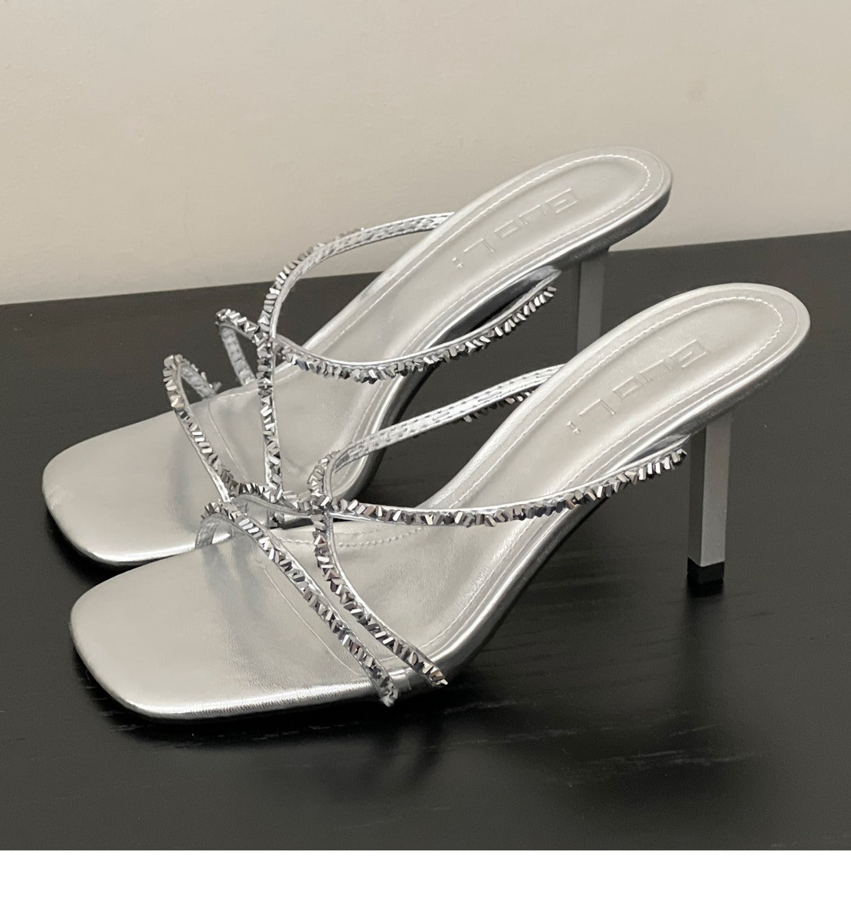 Cool and sophisticated!silver Rhinestone Sandals for Women2025Summer new fashion sexy mules high heel sandals