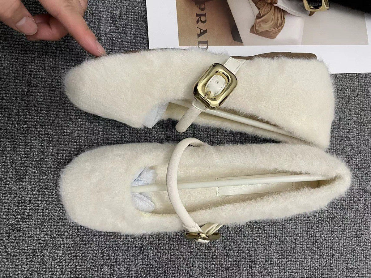 Fairy Style Internal Height Increase5cm Mary Jane Furry Shoes for Women2024New autumn and winter plush single shoes