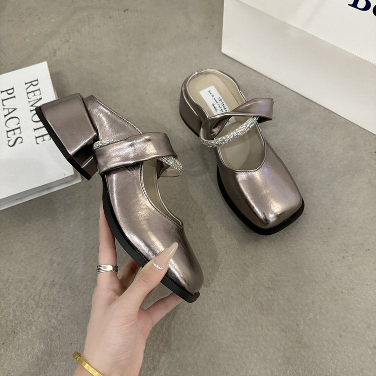 Middle Heel(3-5cm)Slippers PU Closed Toe Chunky Heel Rubber
