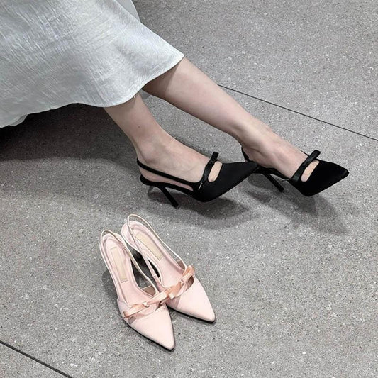 2025New French Style Pointed Toe Bow High Heels Women's Stiletto Sandals Elegant Versatile Shallow Mouth Shoes