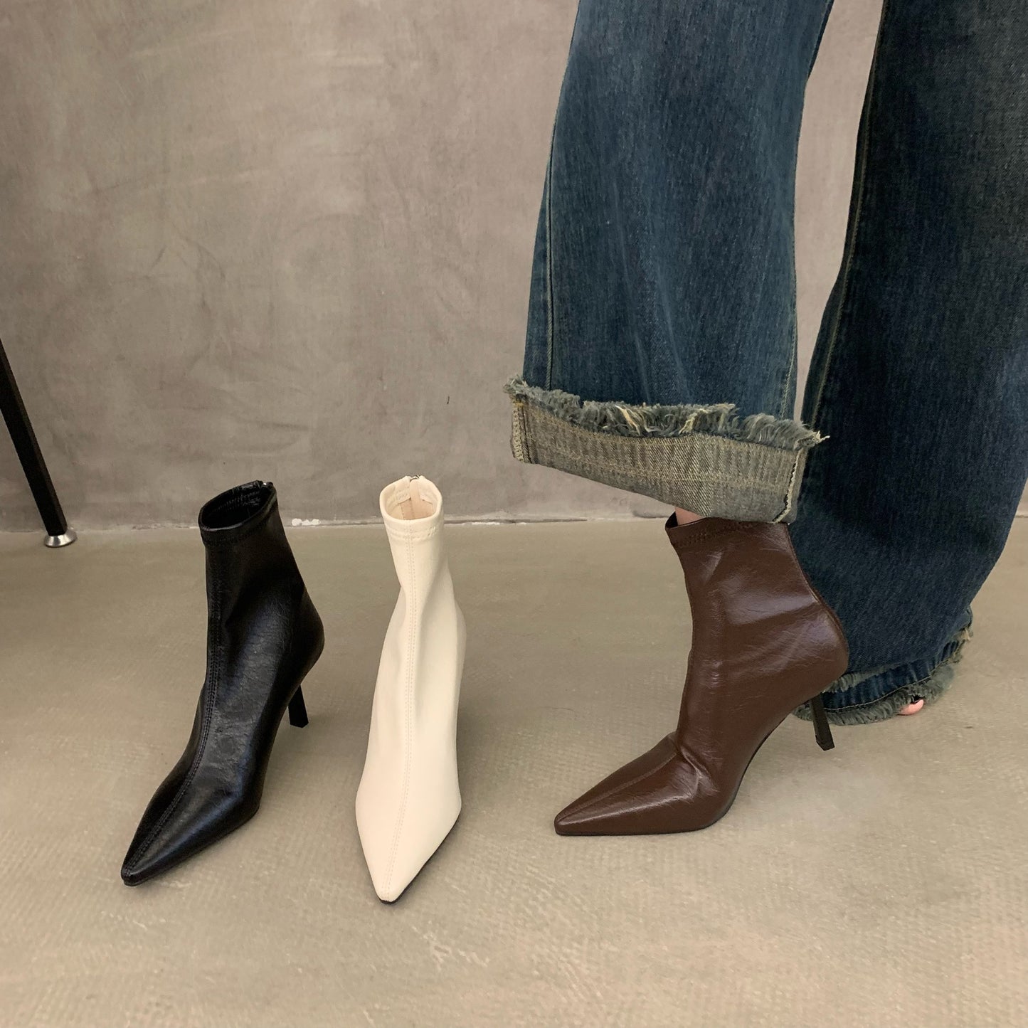 Thin Heel High Heel Spring and Autumn Single Boots Pointed Toe Short Boots Women's Shoes2023New Year's New White Korean Style Slim Nude Boots