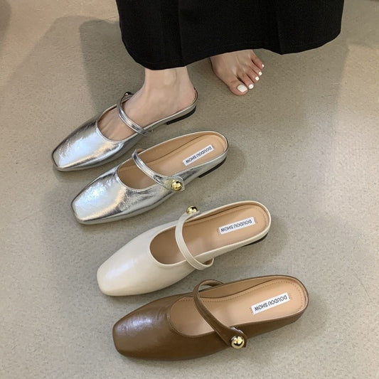 Flat Closed-Toe Half Slippers for Women Soft Sole2025French-style Sandals for Outdoor Wear, Super Popular Evening Breeze Niche Single Shoes