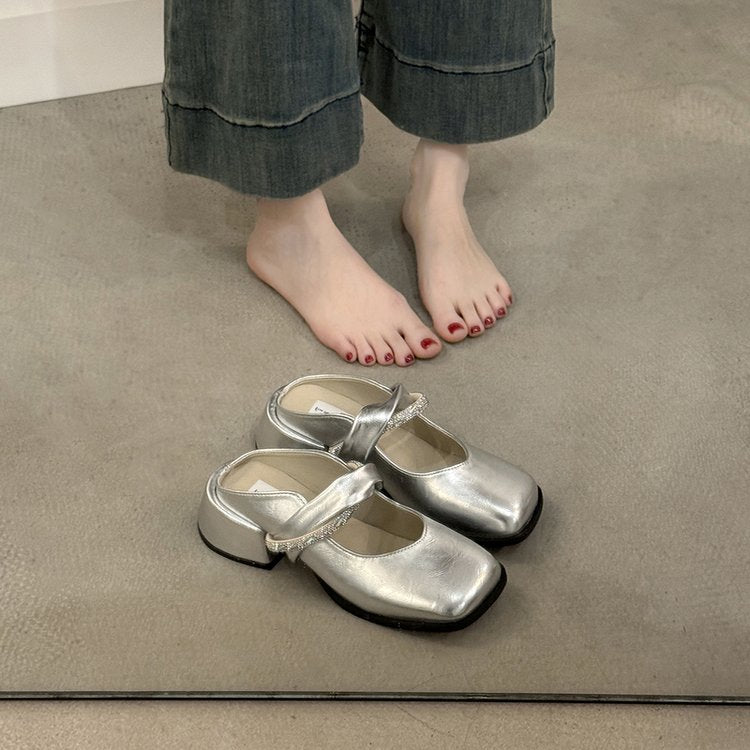 Middle Heel(3-5cm)Slippers PU Closed Toe Chunky Heel Rubber