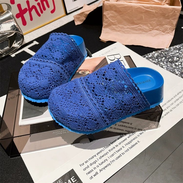 Rubber Mesh Slippers Closed-Toe Platform Sole High Heels(6-8cm)