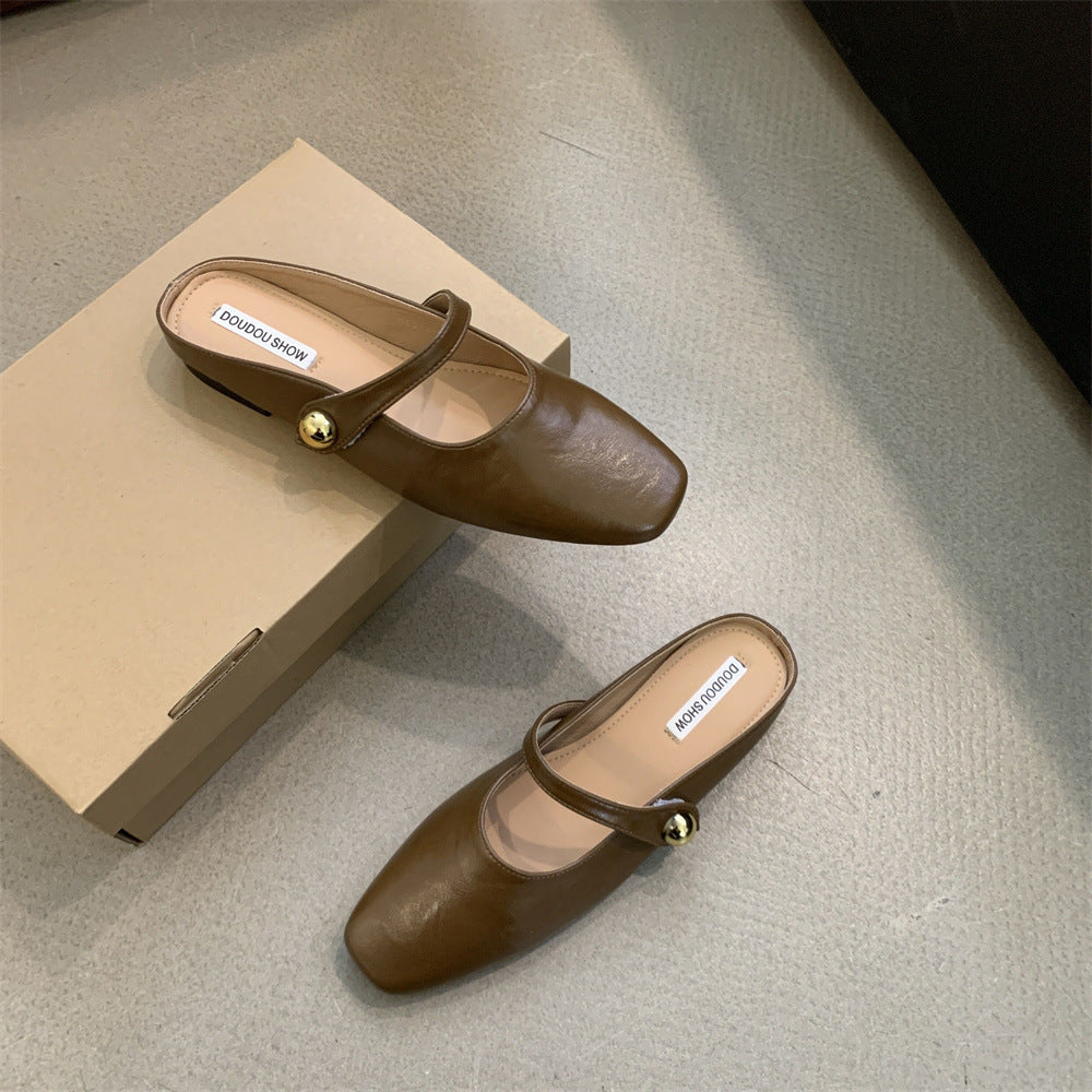 Flat Closed-Toe Half Slippers for Women Soft Sole2025French-style Sandals for Outdoor Wear, Super Popular Evening Breeze Niche Single Shoes