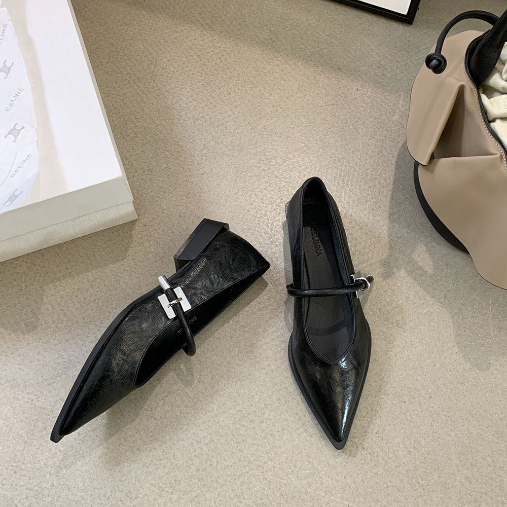 French Low Heel Shoes Small Fragrance Style Pointed Toe Single Shoes for Women2024Spring and Autumn New Mary Jane Women's Shoes Thick Heels