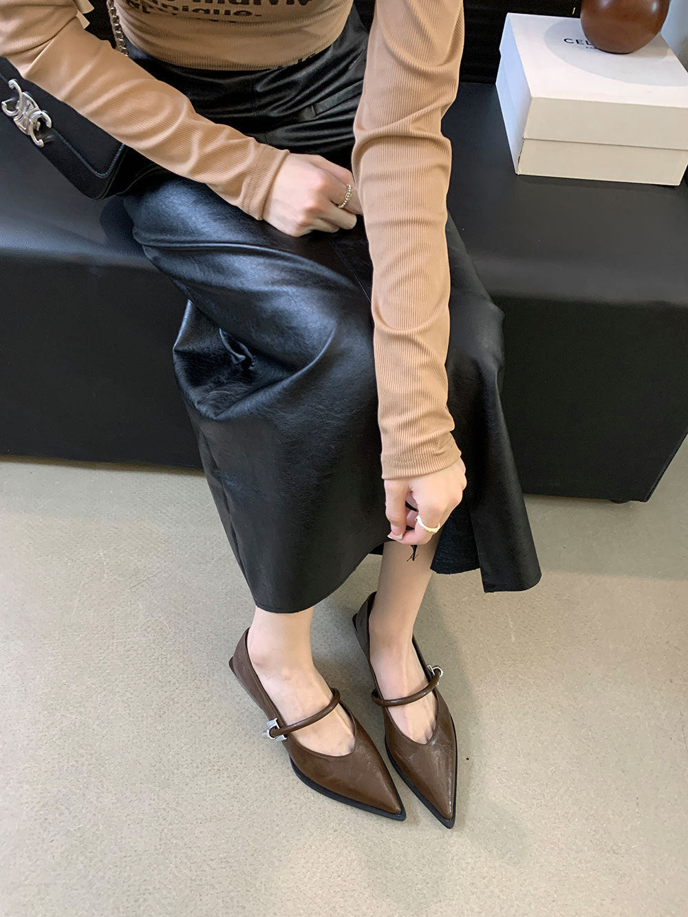 French Low Heel Shoes Small Fragrance Style Pointed Toe Single Shoes for Women2024Spring and Autumn New Mary Jane Women's Shoes Thick Heels
