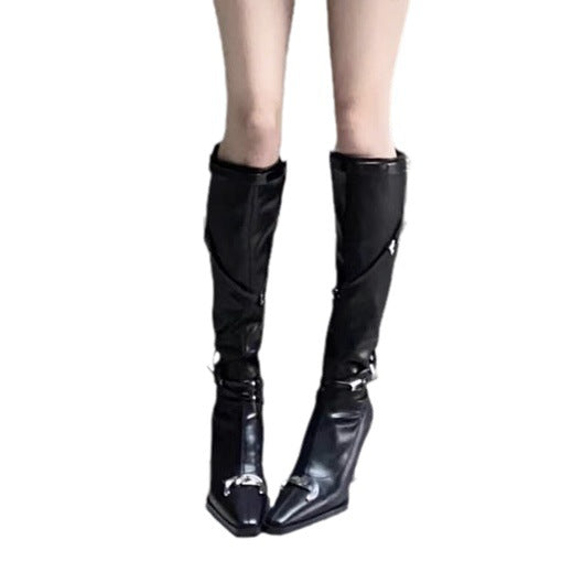 Women's High Heel Long Boots with Unique Shape2023New Year's Belt Functional Style Hot Girl High Heel Pointed Toe Over-the-Knee Boots