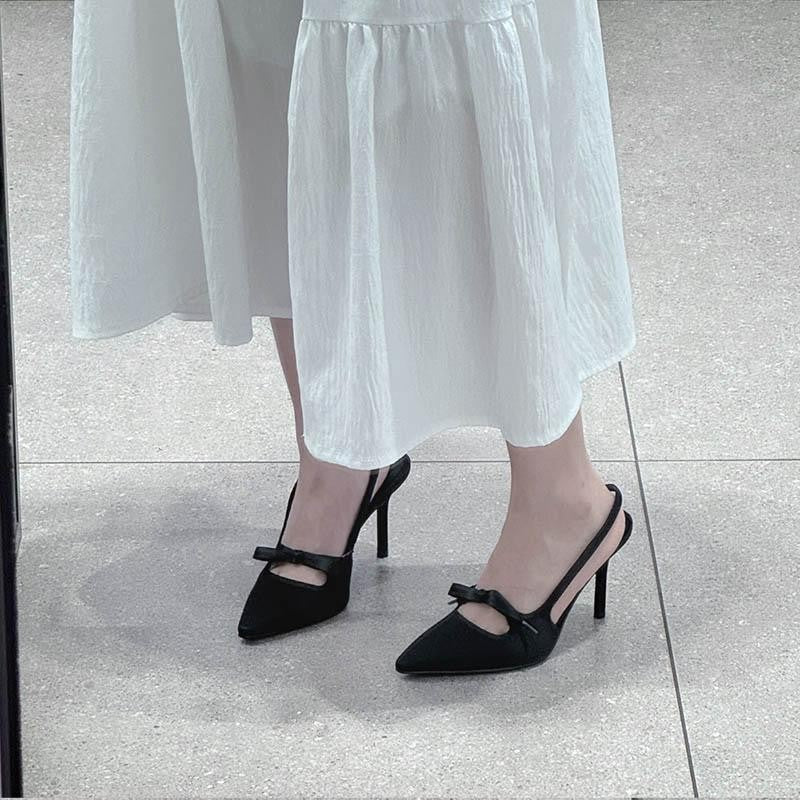2025New French Style Pointed Toe Bow High Heels Women's Stiletto Sandals Elegant Versatile Shallow Mouth Shoes