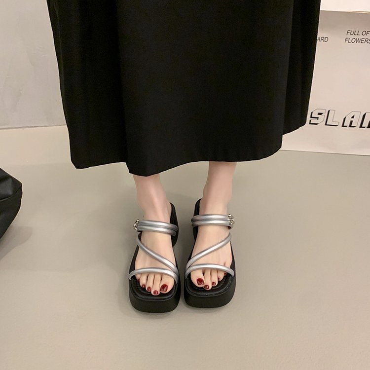 Solid Color Platform Sole Slippers PU Rubber mid-heel(3-5cm)