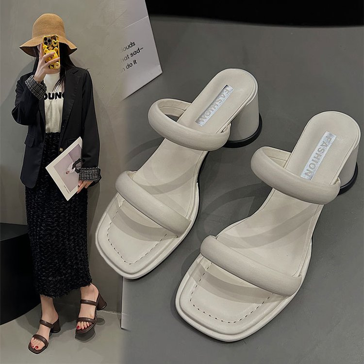 Chunky High Heels(6-8cm)Rubber Slippers PU