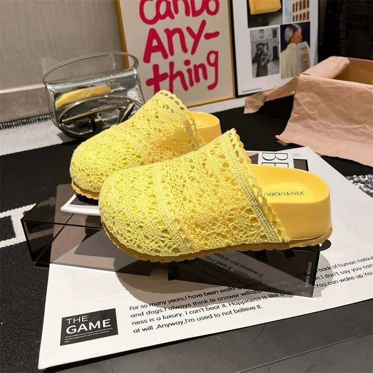 Rubber Mesh Slippers Closed-Toe Platform Sole High Heels(6-8cm)
