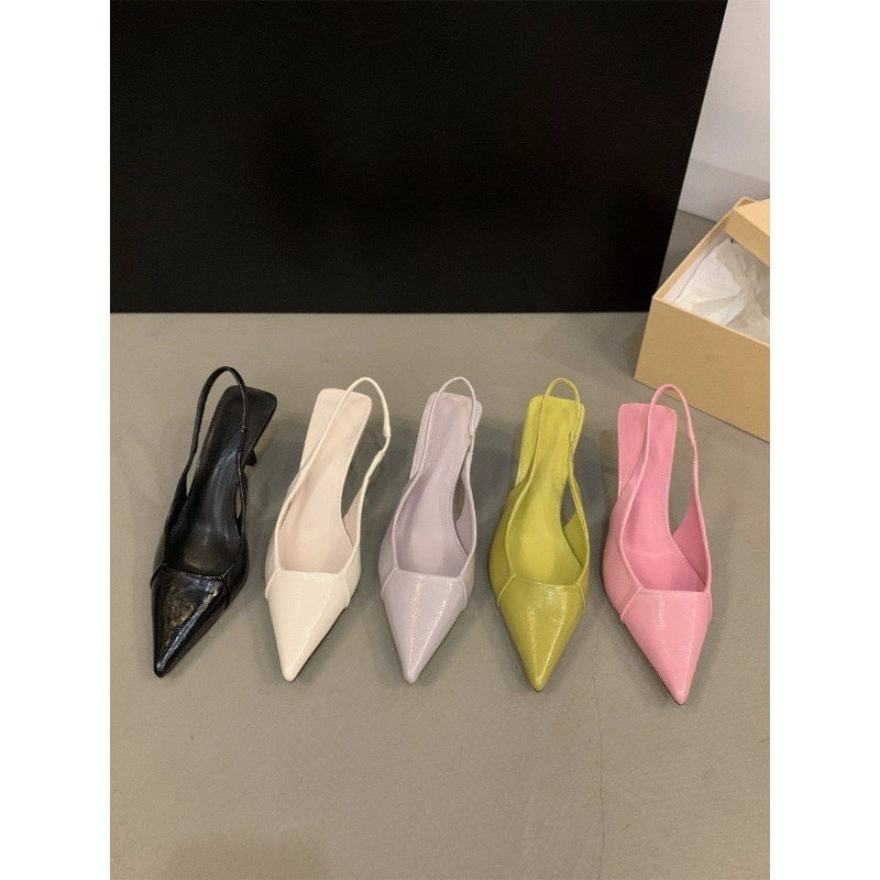 Niche French Style Black High Heels Closed-Toe Sandals Fairy Shoes2025New spring and summer elegant pink single shoes