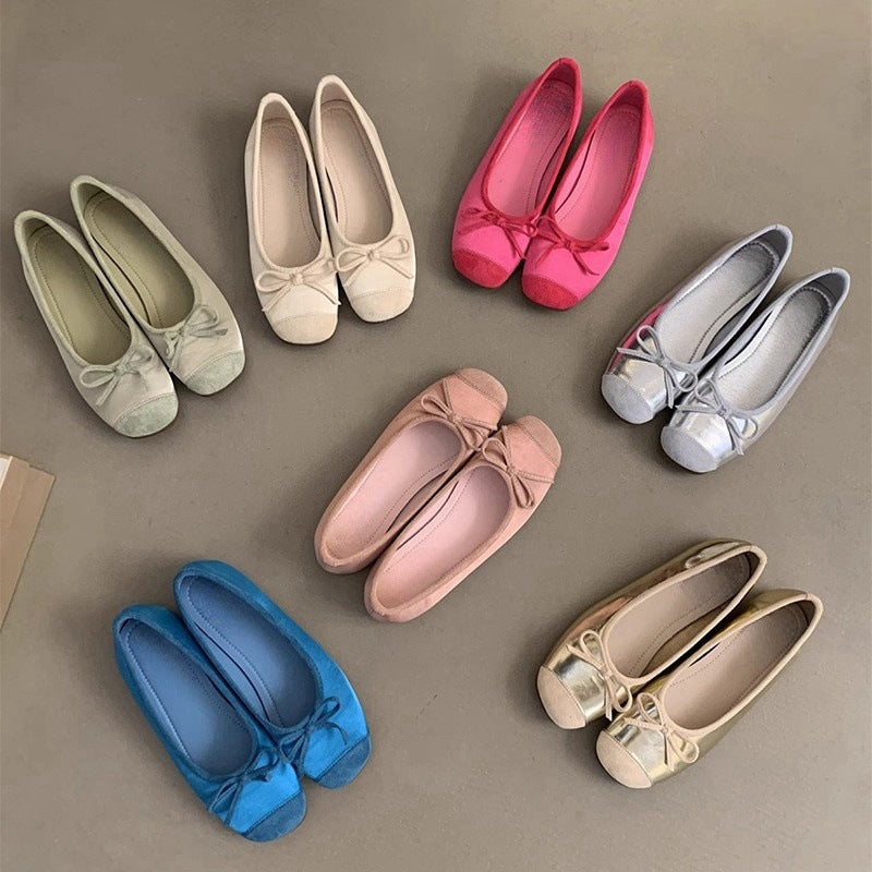 Round Toe Shallow Mouth Single Shoes for Women, Spring and Autumn New Soft Leather Ballet Fairy Style Gentle Slip-On Soft Flat Loafers