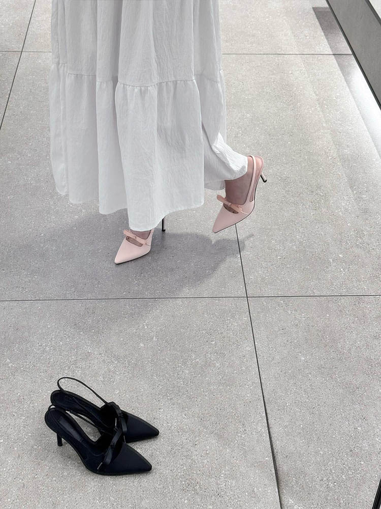 2025New French Style Pointed Toe Bow High Heels Women's Stiletto Sandals Elegant Versatile Shallow Mouth Shoes