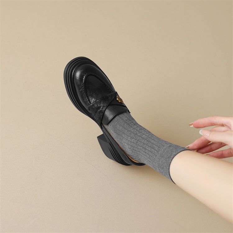 Soft and fluffy!2024Handmade Camellia Thick Sole Chunky High Heel Loafers