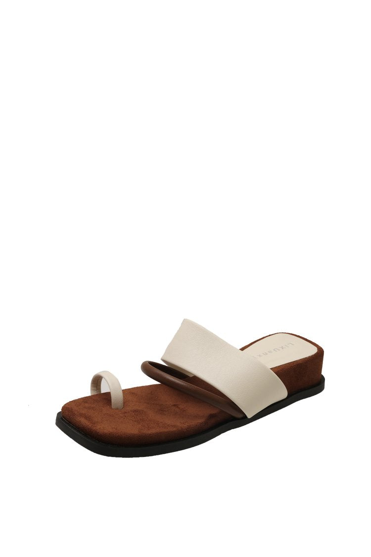 Rubber PU Medium Heel Flat Toe Slippers