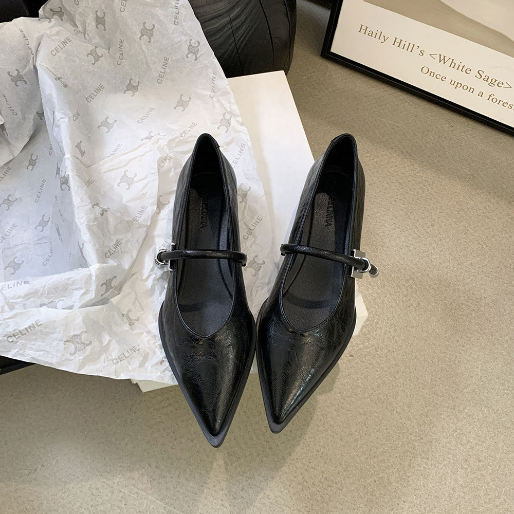 French Low Heel Shoes Small Fragrance Style Pointed Toe Single Shoes for Women2024Spring and Autumn New Mary Jane Women's Shoes Thick Heels
