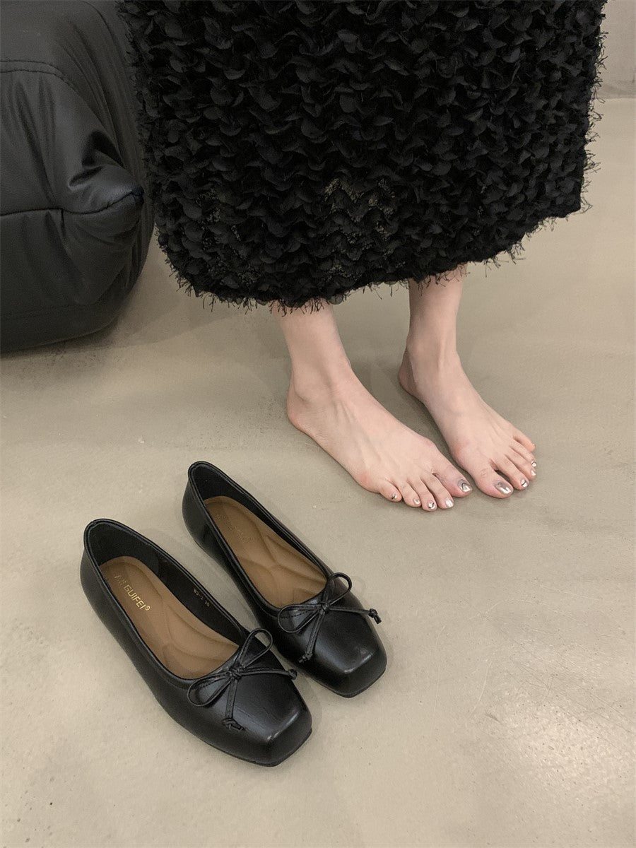 silver Flats Shallow Mouth Bowknot2024Spring New French Style Gentle Evening Breeze Flat Shoes for Women