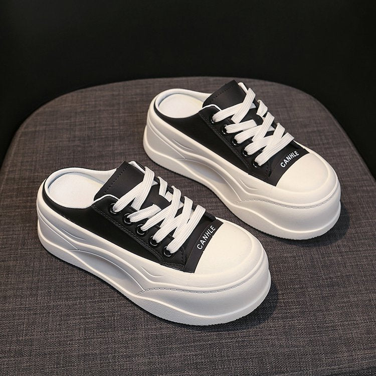 Rubber Closed-Toe Mid-Heel Slippers(3-5cm)Muffin Bottom PU