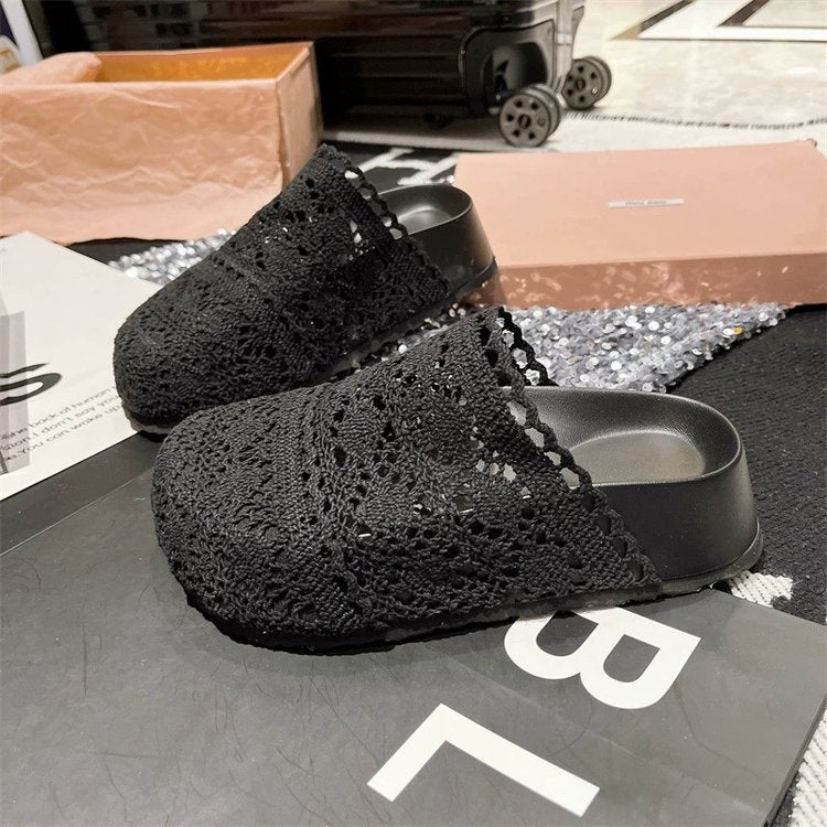 Rubber Mesh Slippers Closed-Toe Platform Sole High Heels(6-8cm)