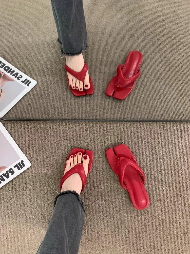 Rubber Square Low Heel(Less3cm)PU Slippers