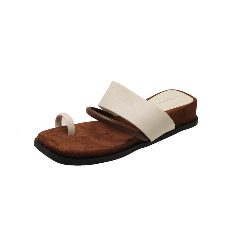 Rubber PU Medium Heel Flat Toe Slippers