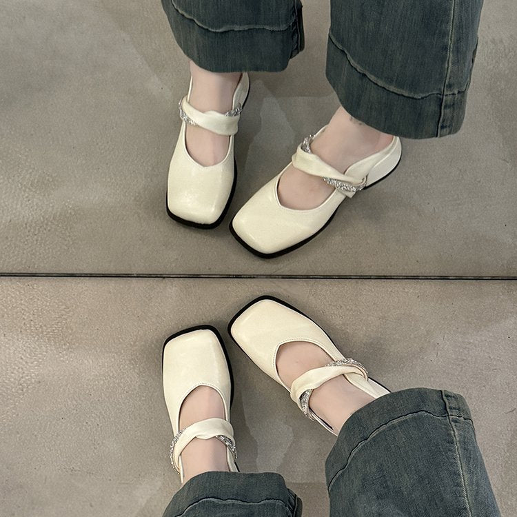 Middle Heel(3-5cm)Slippers PU Closed Toe Chunky Heel Rubber