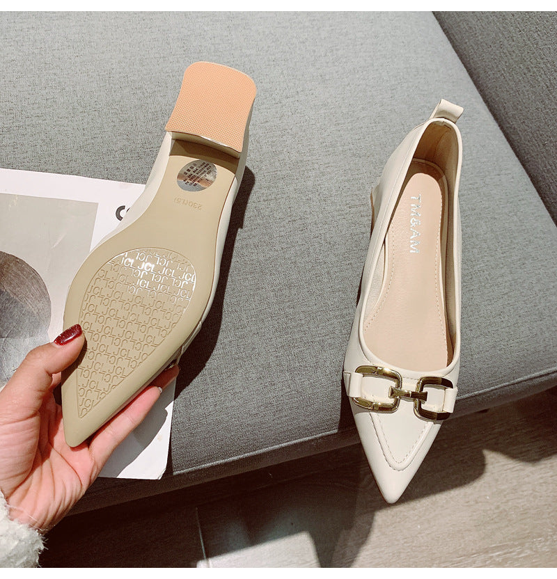 Women's Thick Heel Mid Heel Single Shoes2023Spring New Fashionable Elegant Matching Dress Shoes with Shallow Mouth Pointed Toe Low Heel Evening Shoes